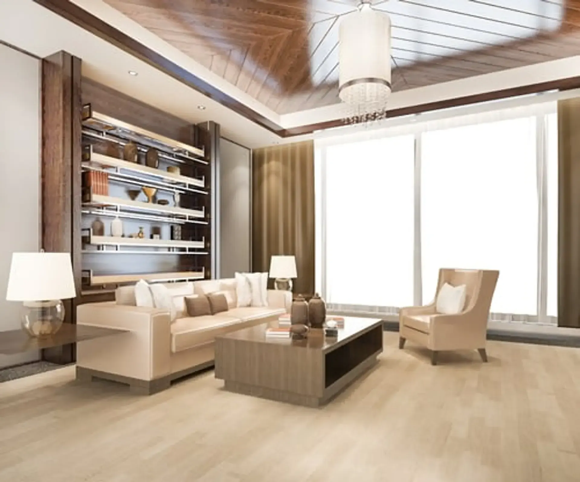 Luxury living room with light wood flooring installed by EZ Floors & More in Solano County, CA