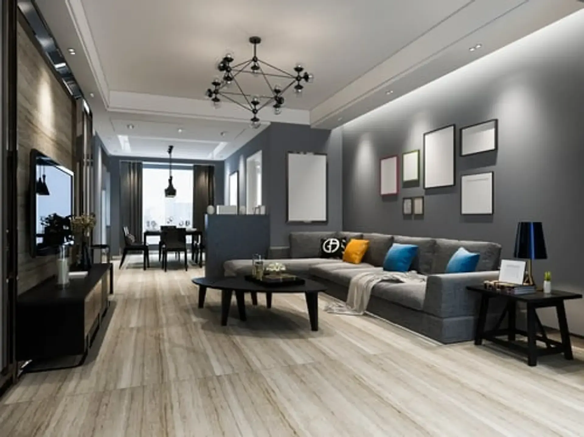 Modern living room with luxury vinyl plank flooring installed by EZ Floors & More in Vacaville, CA